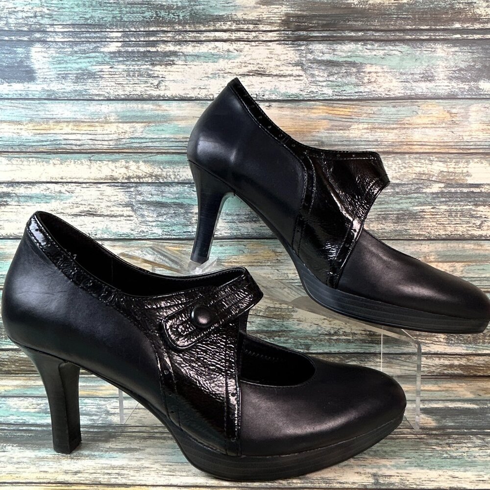 Ziera Pumps Womens Sz 10.5 Black Leather Mary Janes Platform Dress Heels Shoes